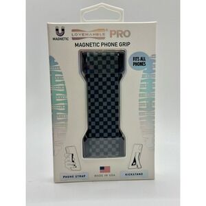 LoveHandle‎ PRO Magnetic Phone Grip Universal Grey Checkered Kickstand Strap NEW